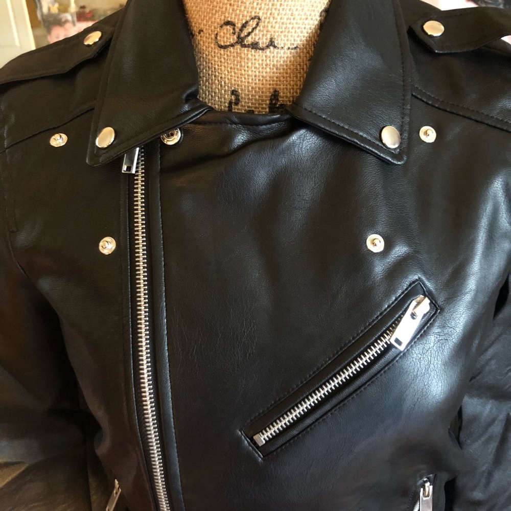 Black Vegan Leather Moto Jacket - Picture 7 of 8